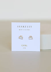 White Opal Double Stud Stack Earrings