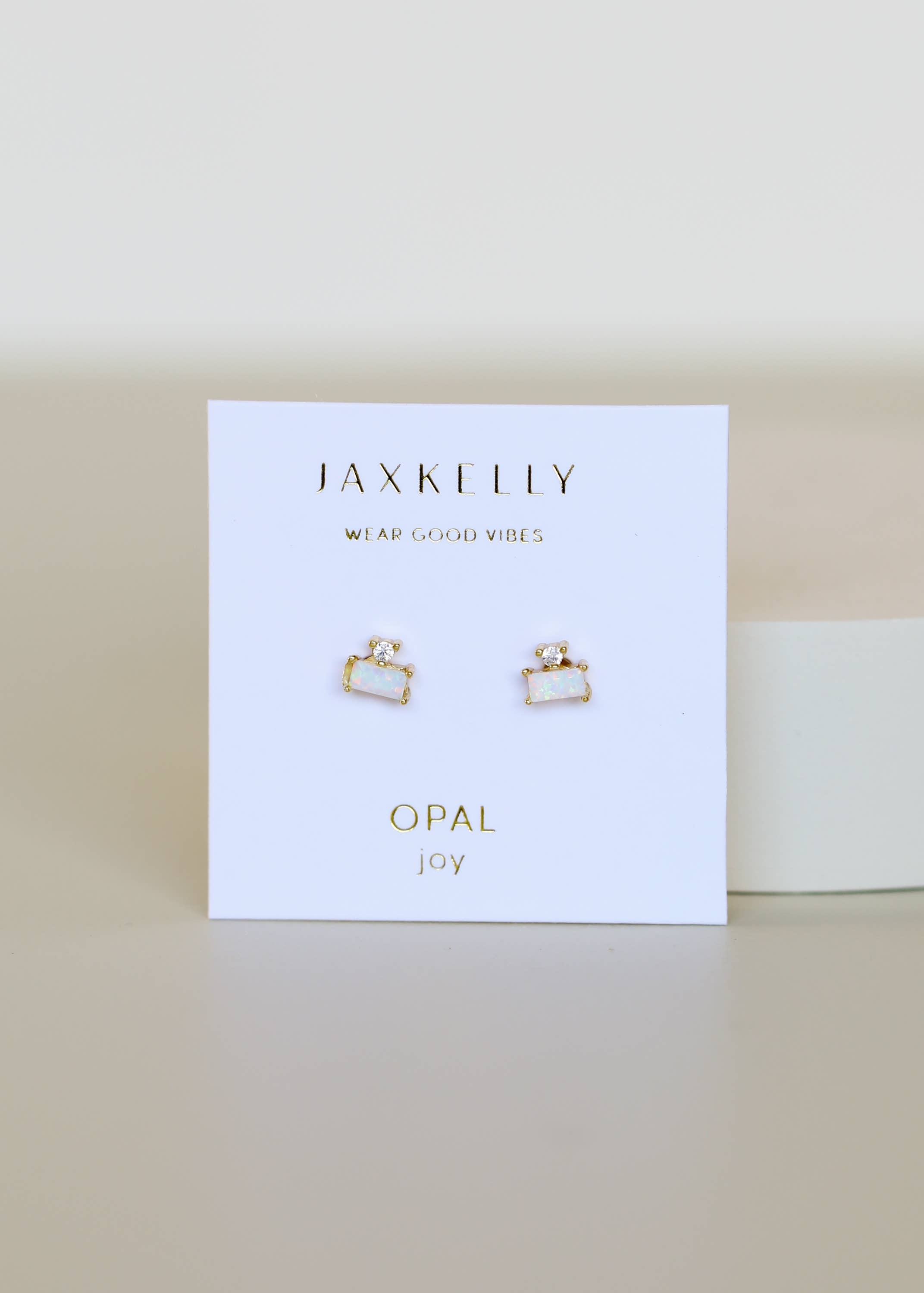 White Opal Double Stud Stack Earrings