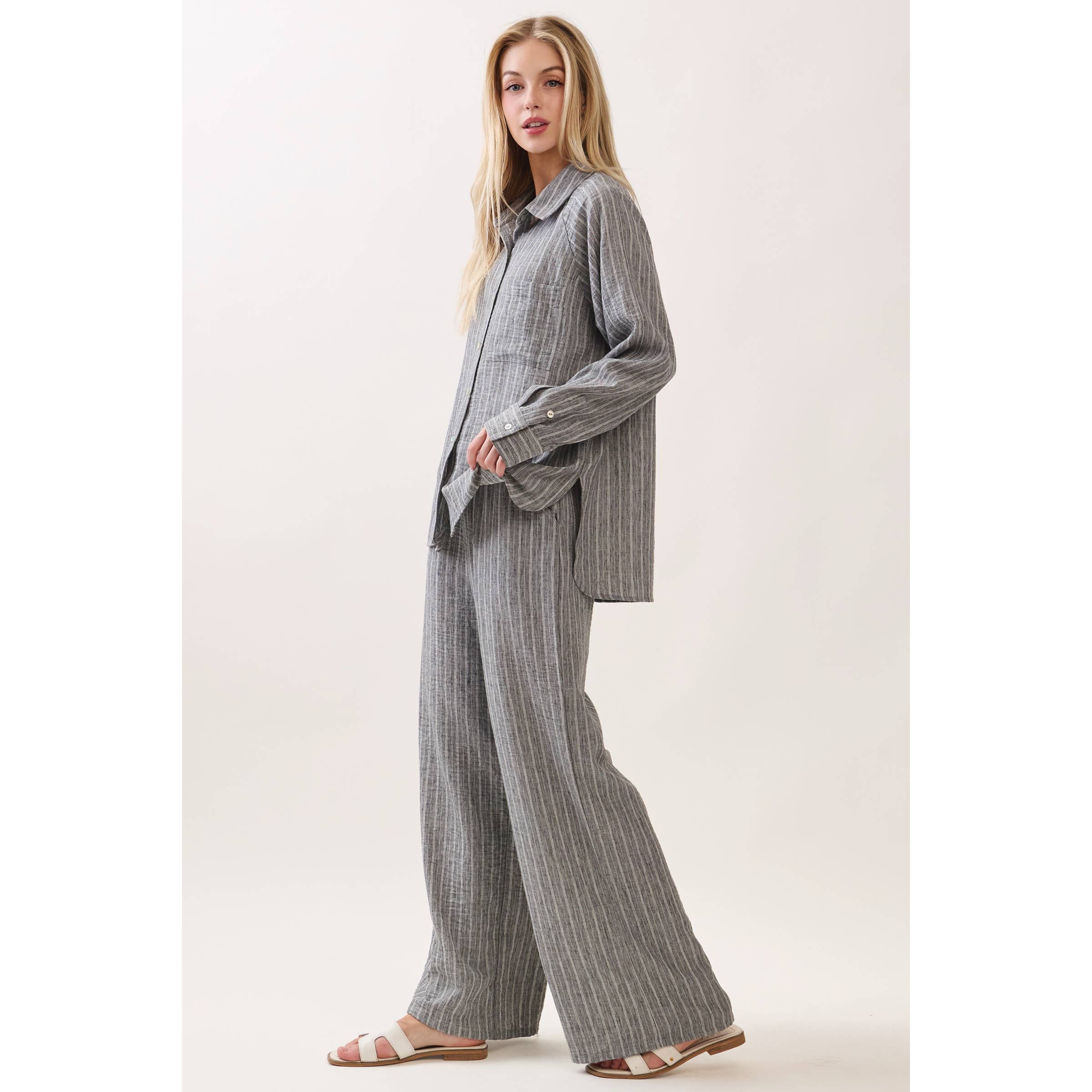 Livia Striped Tie Waist Wide Leg Pants