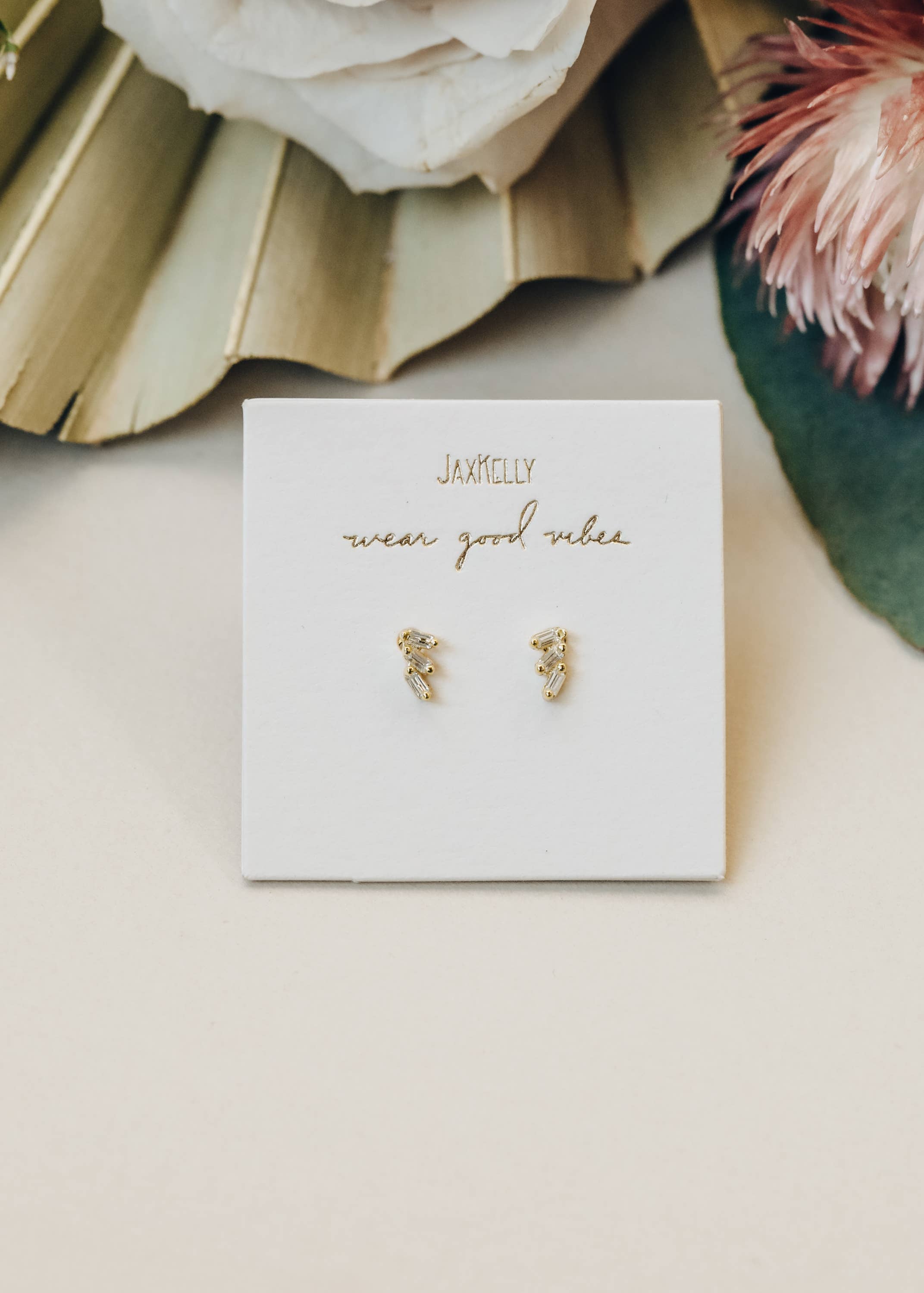 White CZ Offset Trio Earrings
