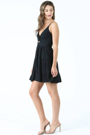 C4143-EM08 EYELET EMBROIDERED V NECK TWIST FRONT DRESS