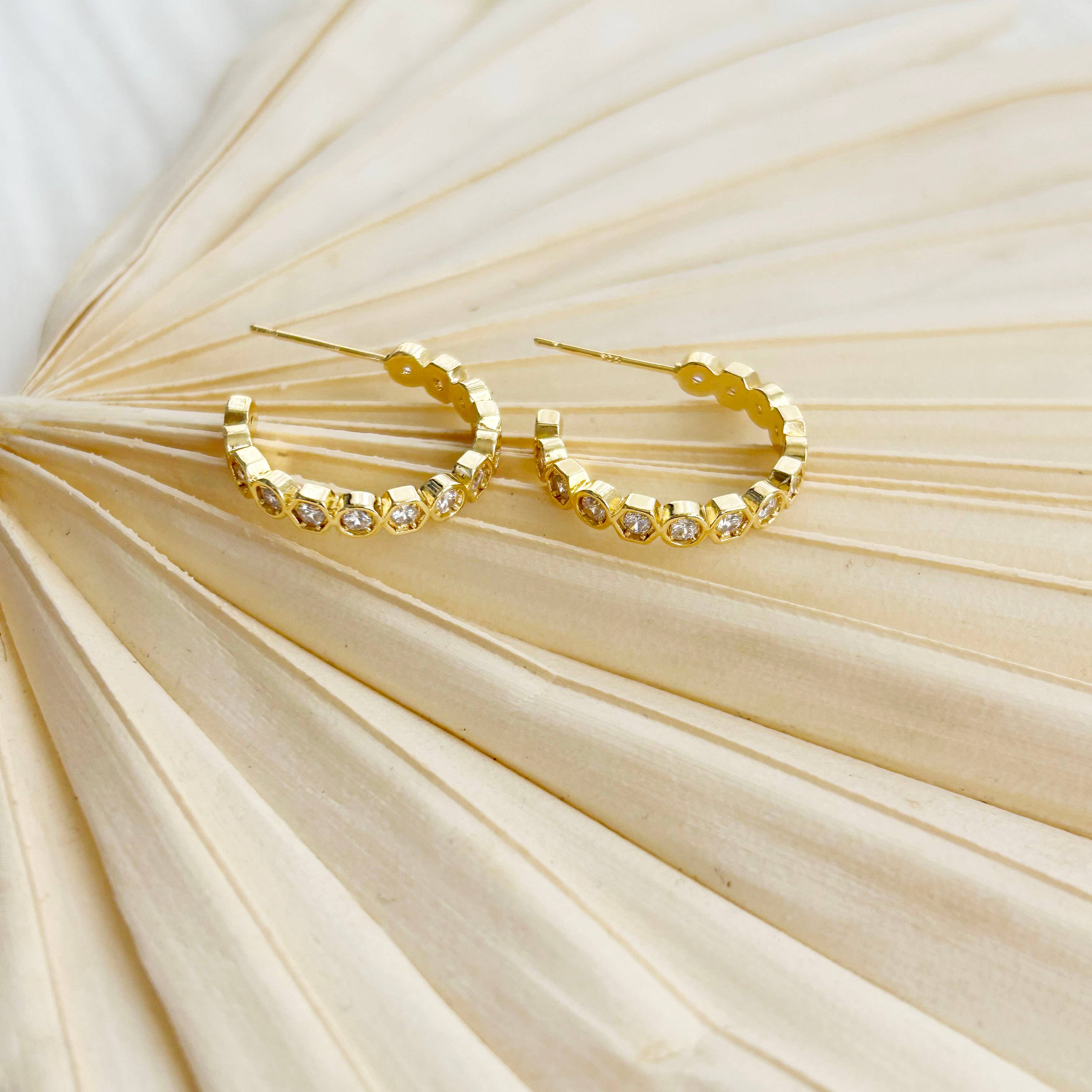 Gold Geometric Crystal Hoop Earrings