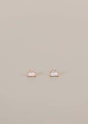 White Opal Double Stud Stack Earrings