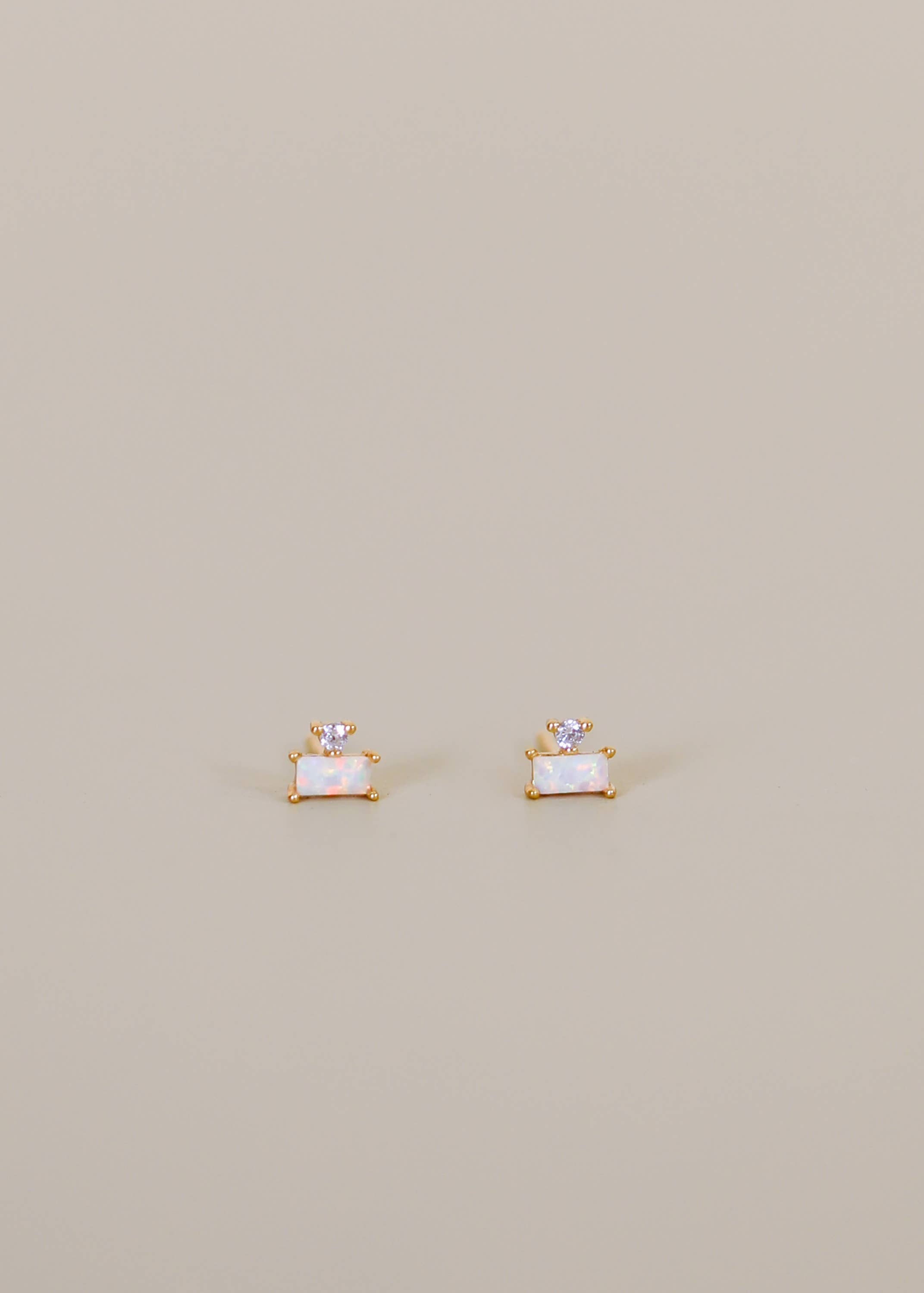 White Opal Double Stud Stack Earrings
