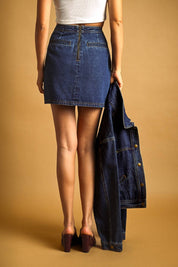 Button Front Indigo Denim Skirt