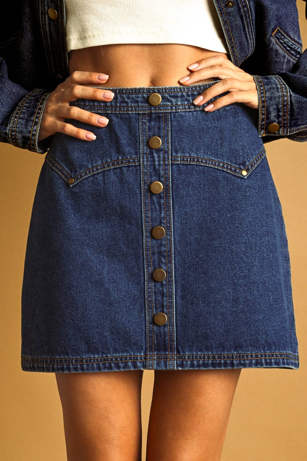 Button Front Indigo Denim Skirt