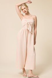 Striped Coastal Tie-Front Strapless Jumpsuit