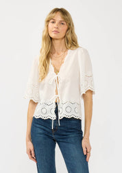 Floral Eyelet Double Tie Top