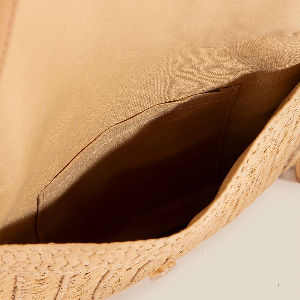 Shell Beaded Accent Paper Woven Envelope Clutch Bag