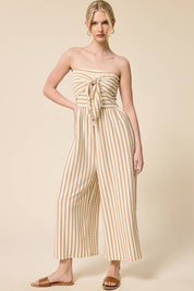 Striped Coastal Tie-Front Strapless Jumpsuit