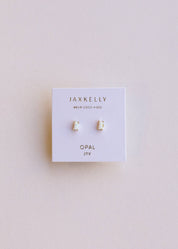 White Opal Baguette Stud Earrings