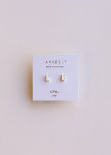 White Opal Baguette Stud Earrings
