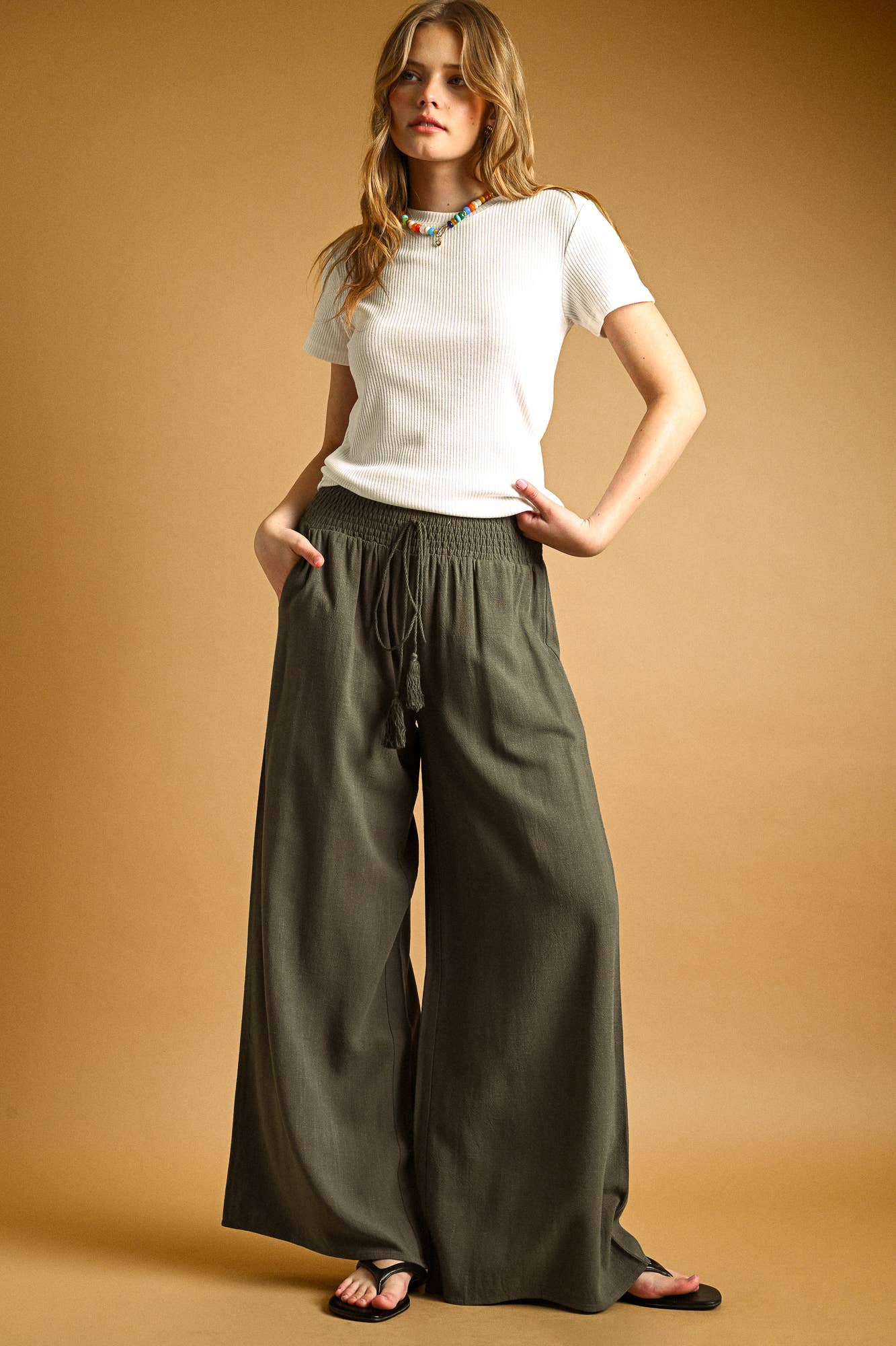 Breezy Wide-Leg Smocked Waist Pants