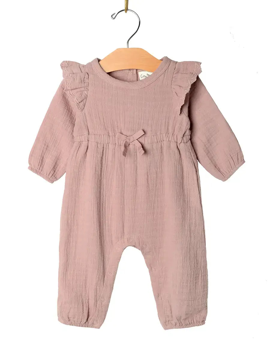 Lilac Embroidered Flutter Sleeve Romper