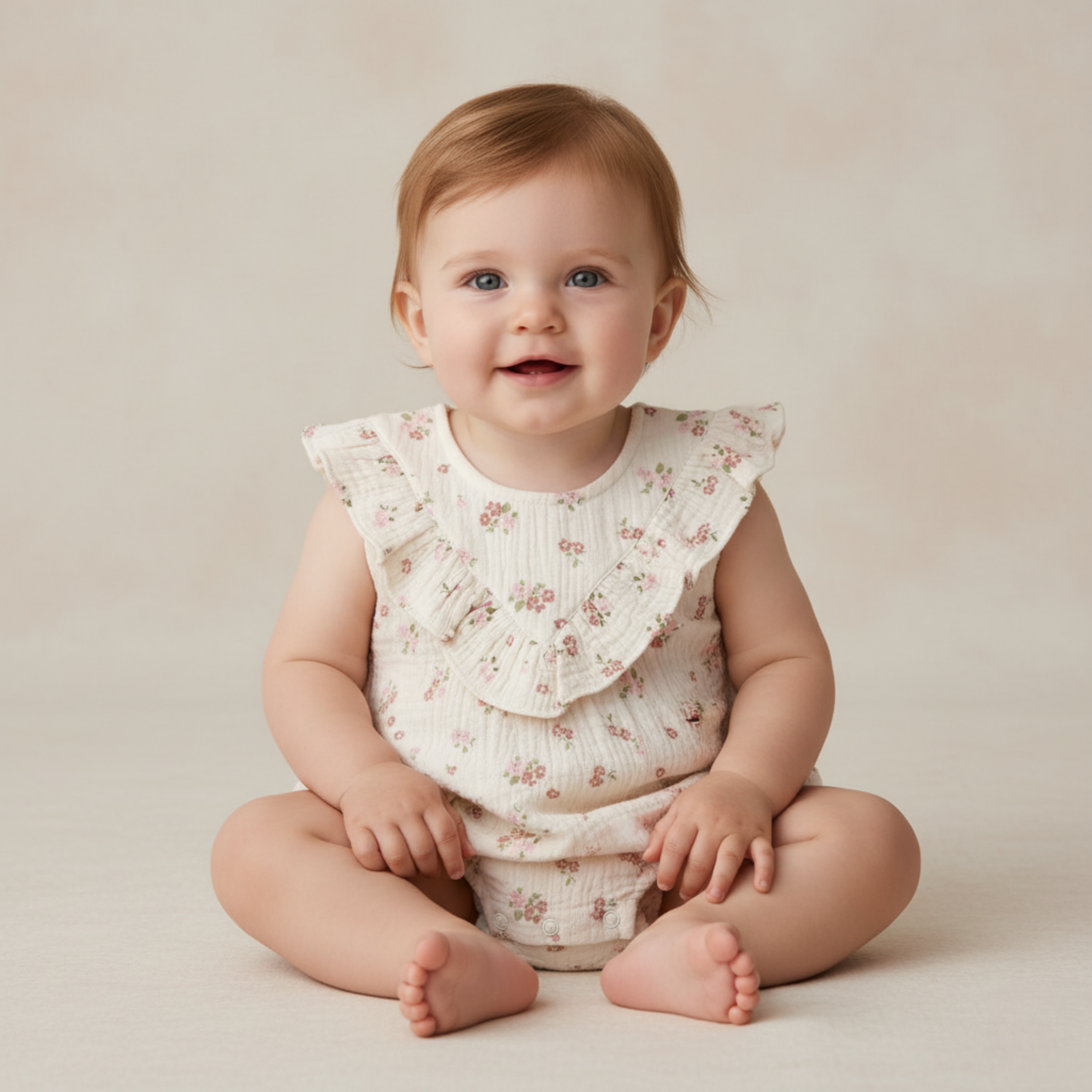 Organic Sleeveless Ruffle Bubble Romper - Blush Floral