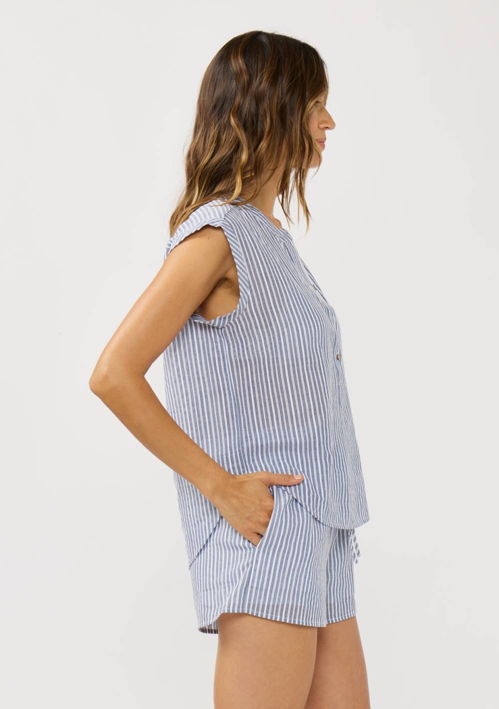 Coralie Lace Trim Striped Cotton Top
