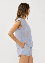 Coralie Lace Trim Striped Cotton Top