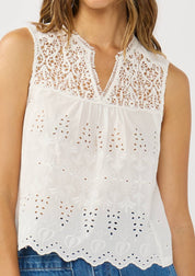 Sleeveless Eyelet Lace Tank Top