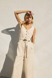 Vera Linen V-Neck Jumpsuit