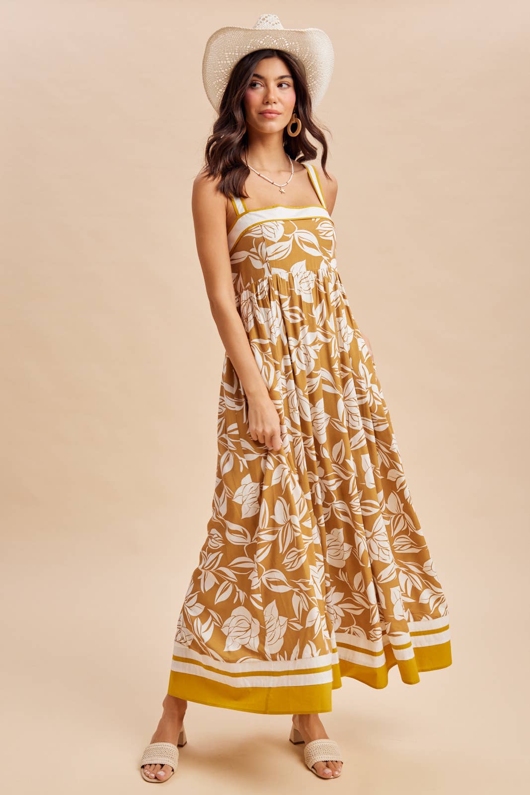 CONTRAST PIPED RESORT MAXI DRESS