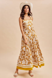 CONTRAST PIPED RESORT MAXI DRESS