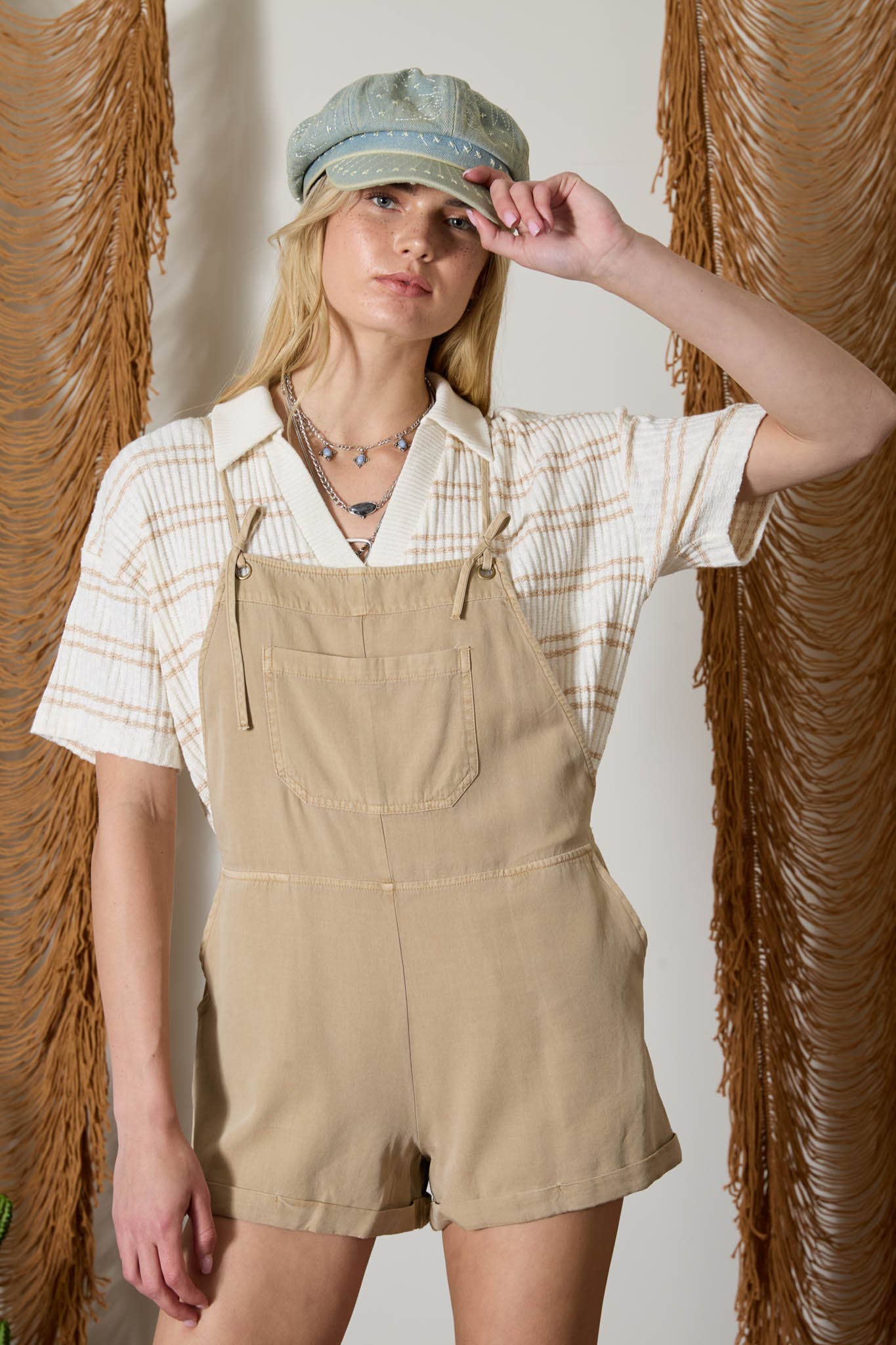 Spaghetti Tie Overall Shorts