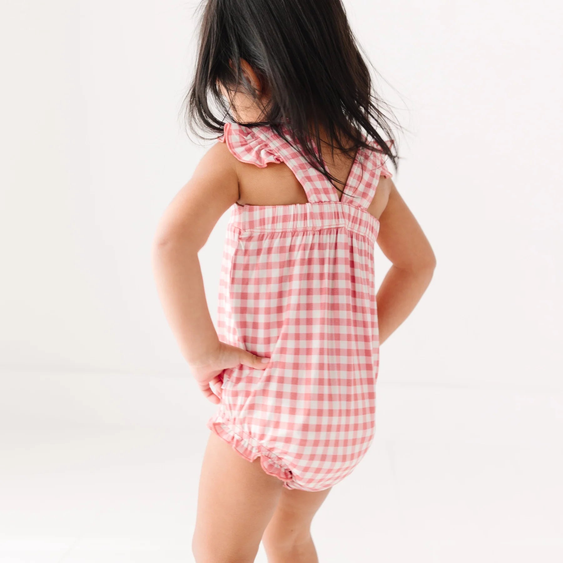 Pink Gingham Flutter Sleeve Romper