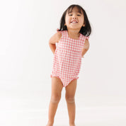 Pink Gingham Flutter Sleeve Romper
