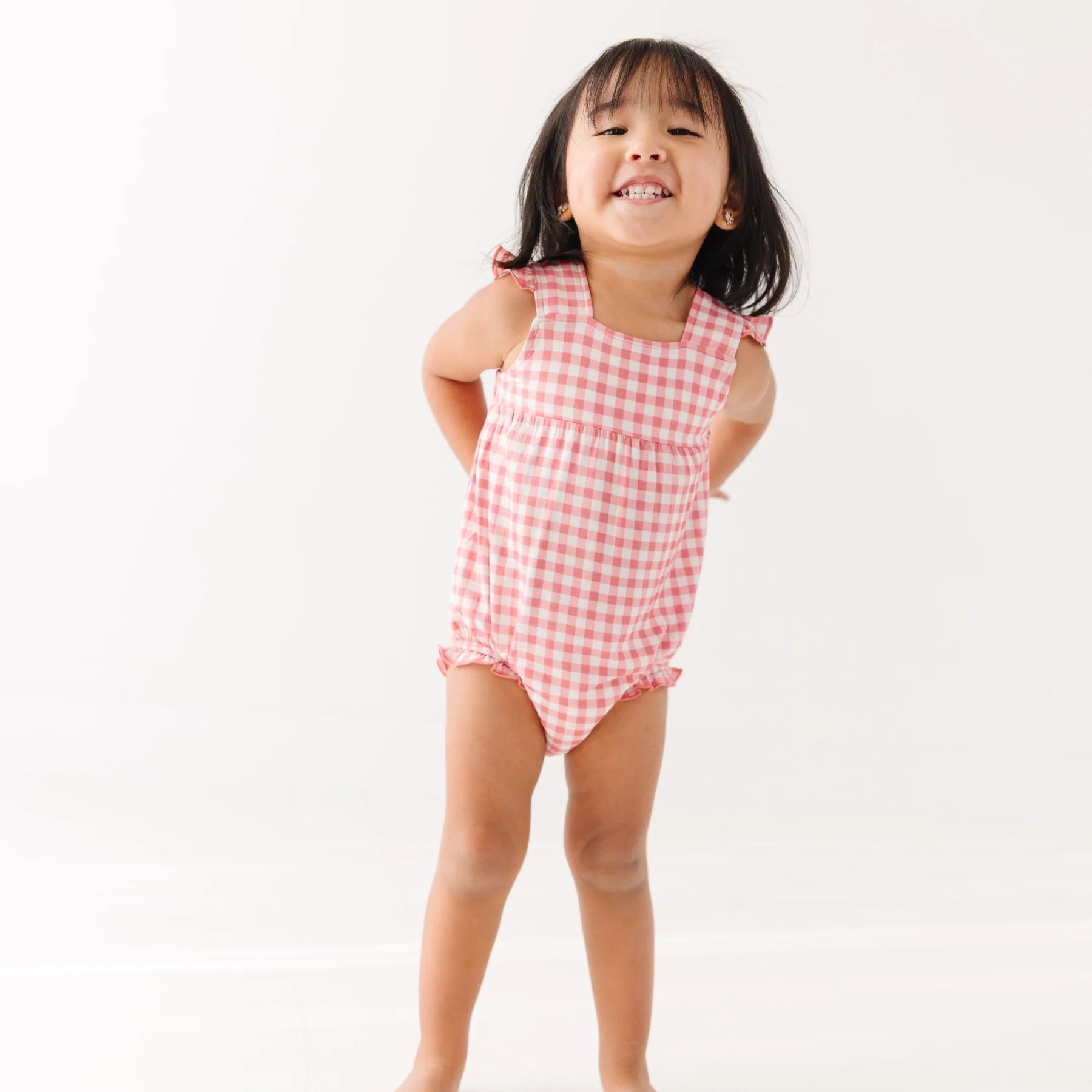 Pink Gingham Flutter Sleeve Romper