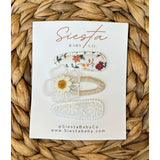 3 Pack Barrettes- White & Floral